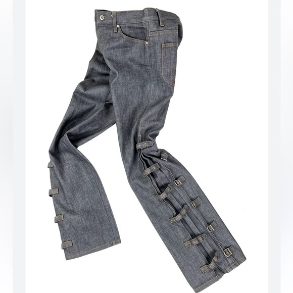 Morgan Homme 1990’s Gray Denim With Buckles On Legs Size Small (30 Waist) EUC! - Picture 3 of 14